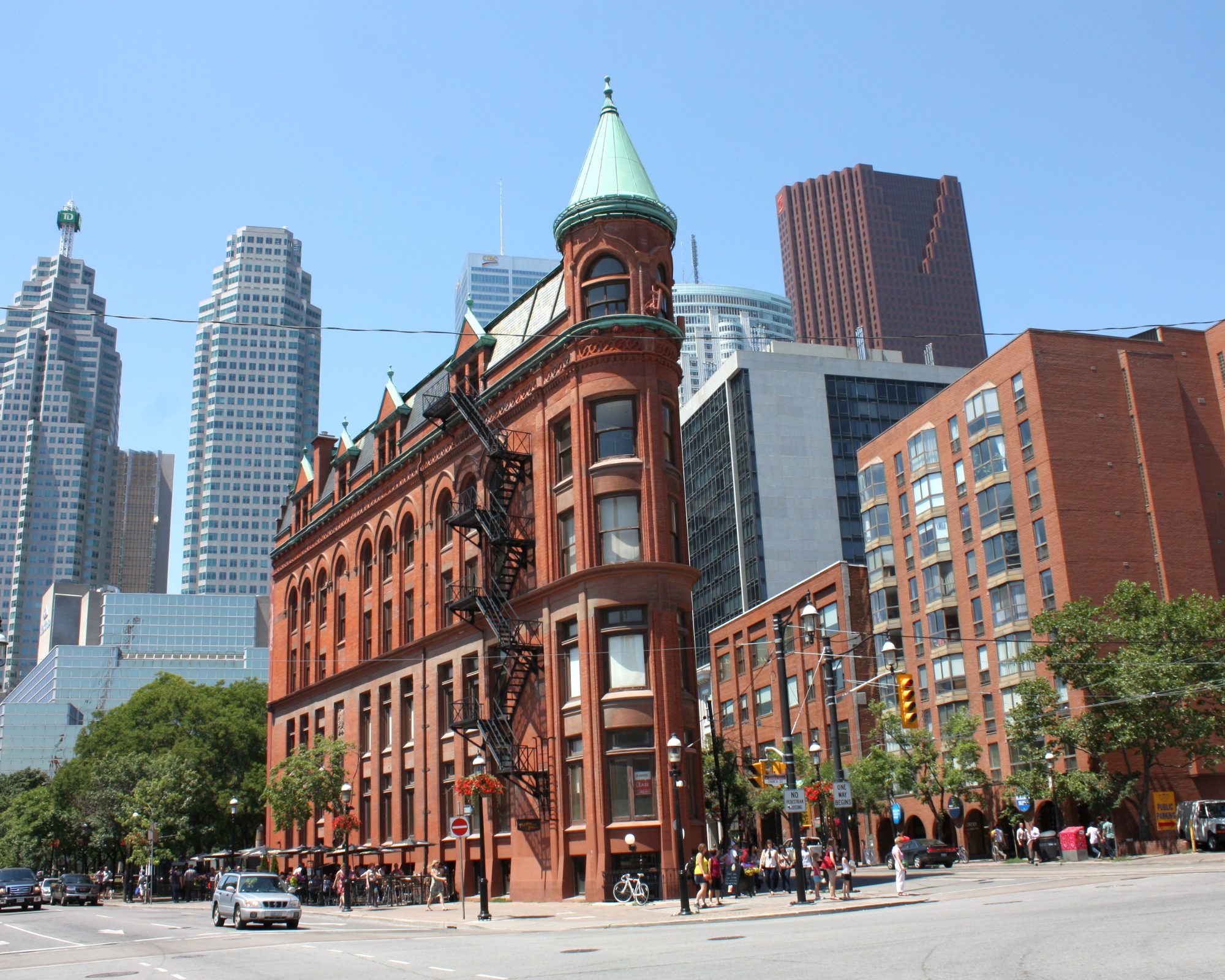 Toronto Flatiron Building on a summer day with clear skies