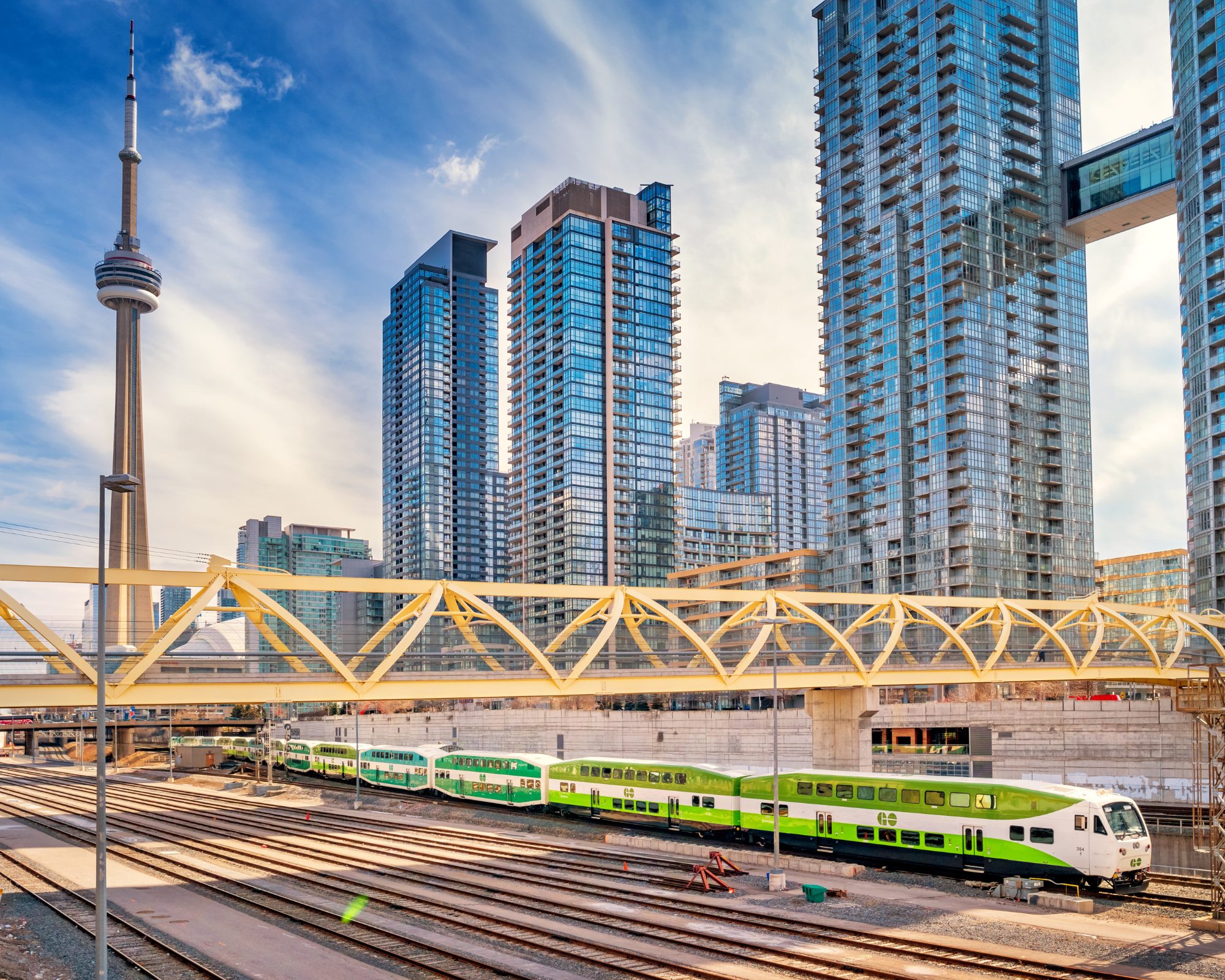 Downtown Toronto with a GO Train passing through